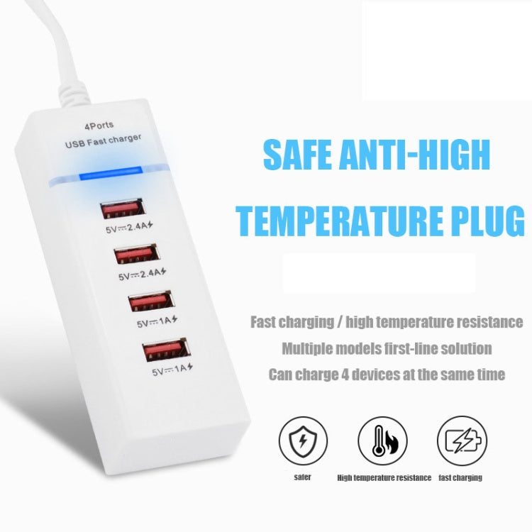อะแดปเตอร์ชาร์จ 5V 4.1A 4 พอร์ต USB พร้อมสายปลั๊กไฟ ความยาวสาย: 1.5 ม., ปลั๊ก EU, ปลั๊ก EU