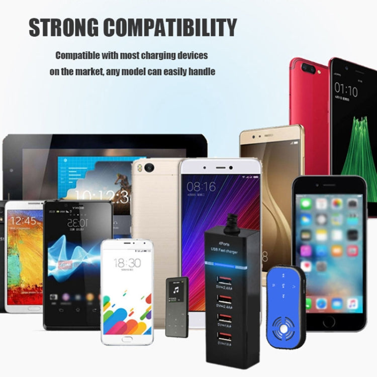 อะแดปเตอร์ชาร์จ 5V 4.1A 4 พอร์ต USB พร้อมสายปลั๊กไฟ ความยาวสาย: 1.5 ม., ปลั๊ก EU, ปลั๊ก EU