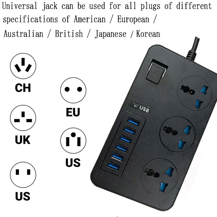ปลั๊กอเนกประสงค์ T09 3000W แบบเสียบ 3 รู พร้อมช่องชาร์จ USB อัจฉริยะ 6 ช่อง, ปลั๊ก EU, ปลั๊ก US, ปลั๊ก UK