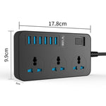 ปลั๊กอเนกประสงค์ T09 3000W แบบเสียบ 3 รู พร้อมช่องชาร์จ USB อัจฉริยะ 6 ช่อง, ปลั๊ก EU, ปลั๊ก US, ปลั๊ก UK