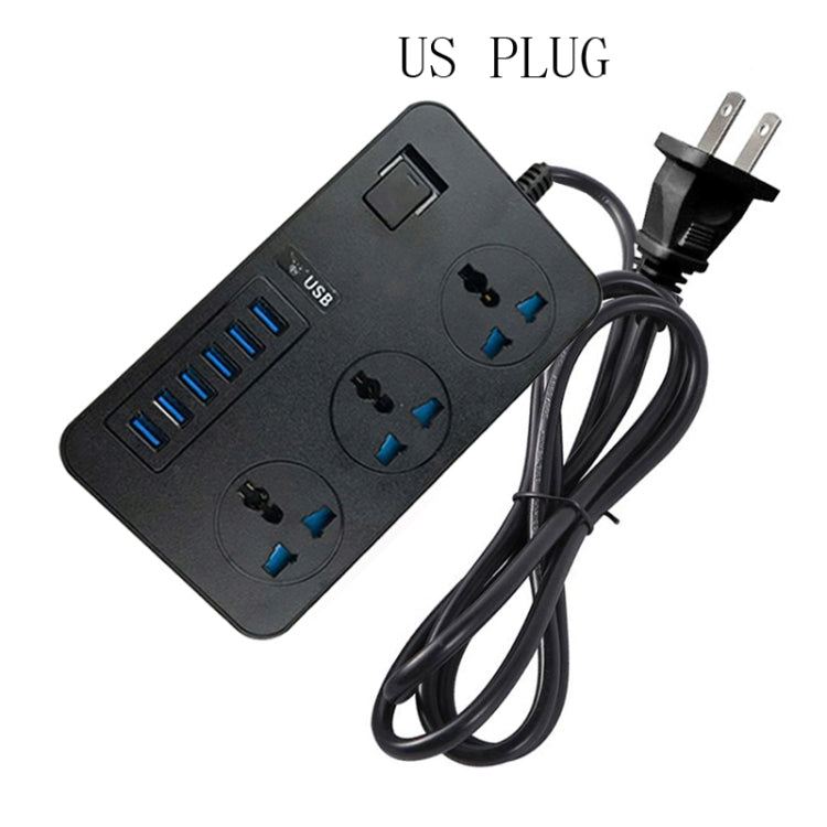ปลั๊กอเนกประสงค์ T09 3000W แบบเสียบ 3 รู พร้อมช่องชาร์จ USB อัจฉริยะ 6 ช่อง, ปลั๊ก EU, ปลั๊ก US, ปลั๊ก UK