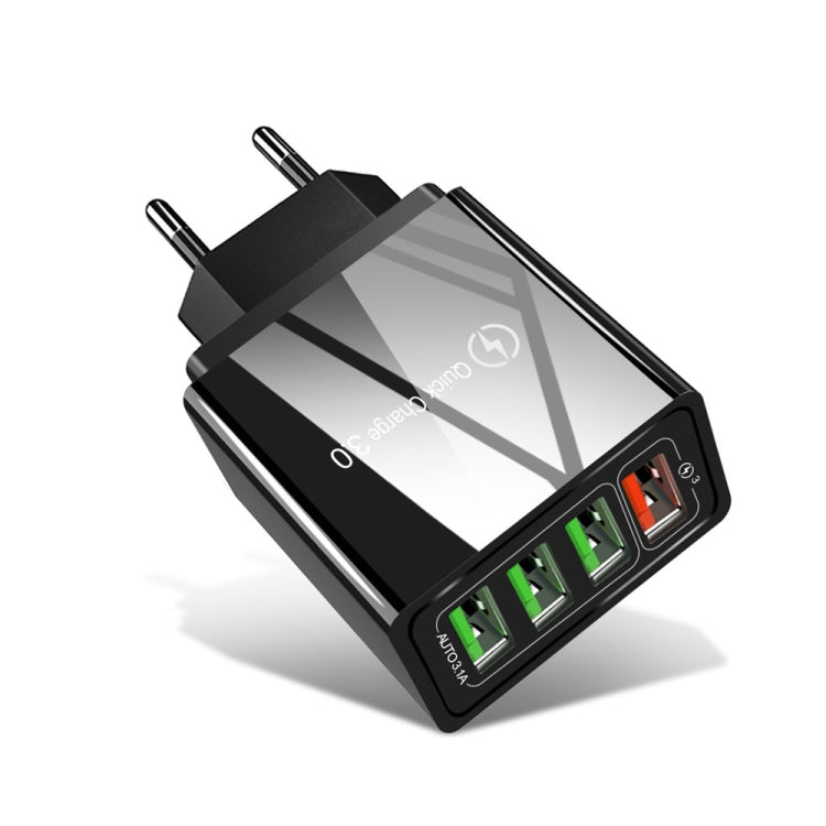 ที่ชาร์จเร็ว 30W QC 3.0 USB + 3 พอร์ต USB 2.0 สำหรับโทรศัพท์มือถือ แท็บเล็ต PC แบบอเนกประสงค์ ปลั๊ก EU, ปลั๊ก EU