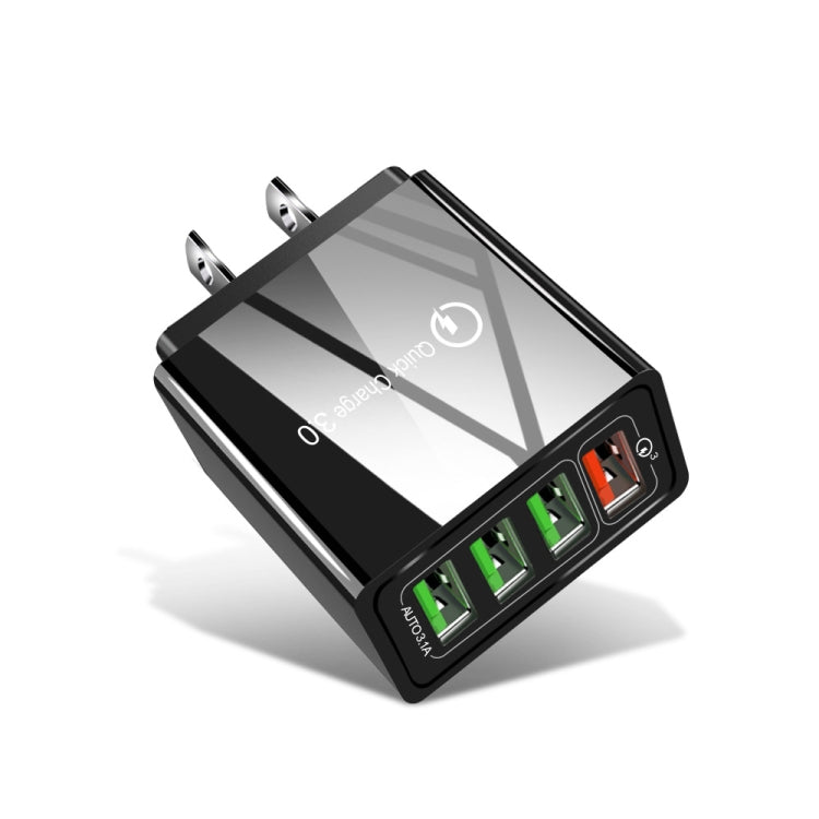 ที่ชาร์จเร็ว 30W QC 3.0 USB + 3 พอร์ต USB 2.0 สำหรับโทรศัพท์มือถือ แท็บเล็ต PC แบบอเนกประสงค์ ปลั๊ก US, ปลั๊ก US