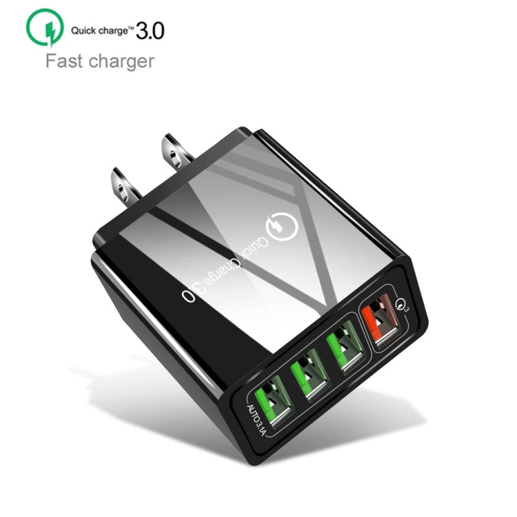 ที่ชาร์จเร็ว 30W QC 3.0 USB + 3 พอร์ต USB 2.0 สำหรับโทรศัพท์มือถือ แท็บเล็ต PC แบบอเนกประสงค์ ปลั๊ก US, ปลั๊ก US