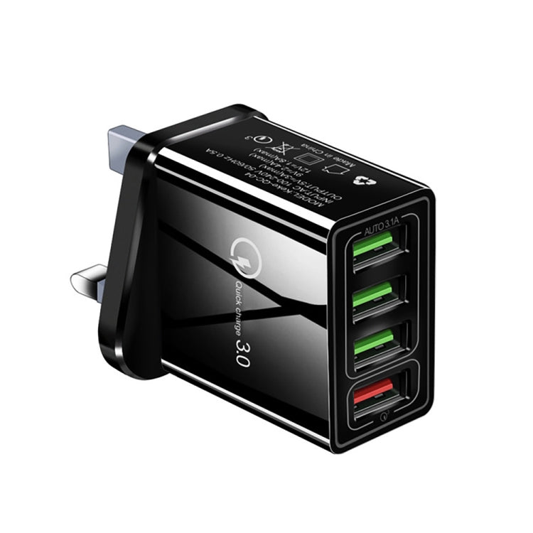 ที่ชาร์จเร็ว 30W QC 3.0 USB + 3 พอร์ต USB 2.0 สำหรับโทรศัพท์มือถือ แท็บเล็ต PC แบบอเนกประสงค์ ปลั๊ก UK, ปลั๊ก UK