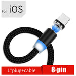 สายชาร์จข้อมูลแม่เหล็ก USB เป็น 8 Pin ตัวผู้ โลหะไนลอนถักสองสี, ความยาวสาย: 1 ม., 8 Pin