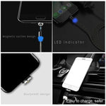 สายชาร์จข้อมูลแม่เหล็ก USB เป็น 8 Pin ตัวผู้ โลหะไนลอนถักสองสี, ความยาวสาย: 1 ม., 8 Pin