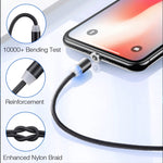 สายชาร์จข้อมูลแม่เหล็ก USB เป็น 8 Pin ตัวผู้ โลหะไนลอนถักสองสี, ความยาวสาย: 1 ม., 8 Pin