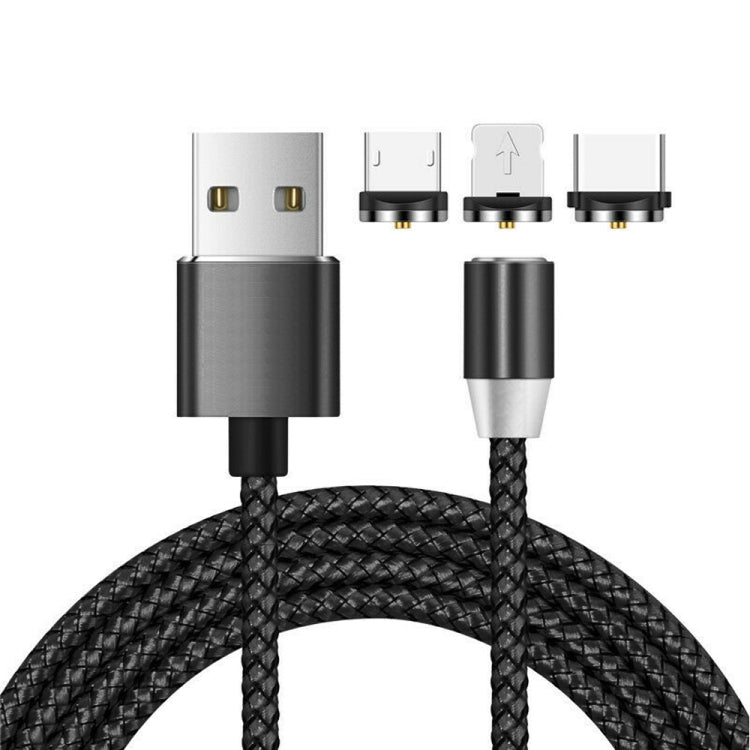 สายชาร์จไนลอนถัก 3 in 1 USB เป็น 8 Pin + Type-C/USB-C + Micro USB พร้อมอินเทอร์เฟซแม่เหล็กโลหะ, ความยาว: 1m