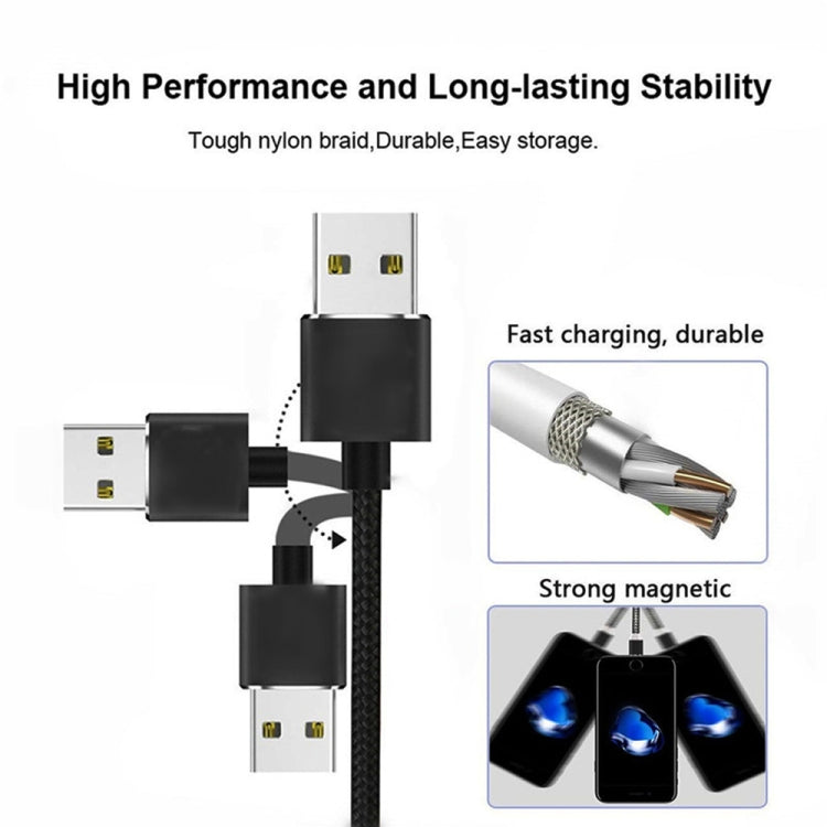 3 in 1 USB to 8 Pin + Type-C/USB-C + Micro USB Magnetic Metal Interface Nylon Braided Charging Cable, Length: 1m