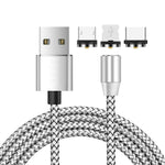 3 in 1 USB to 8 Pin + Type-C/USB-C + Micro USB Magnetic Metal Interface Nylon Braided Charging Cable, Length: 1m