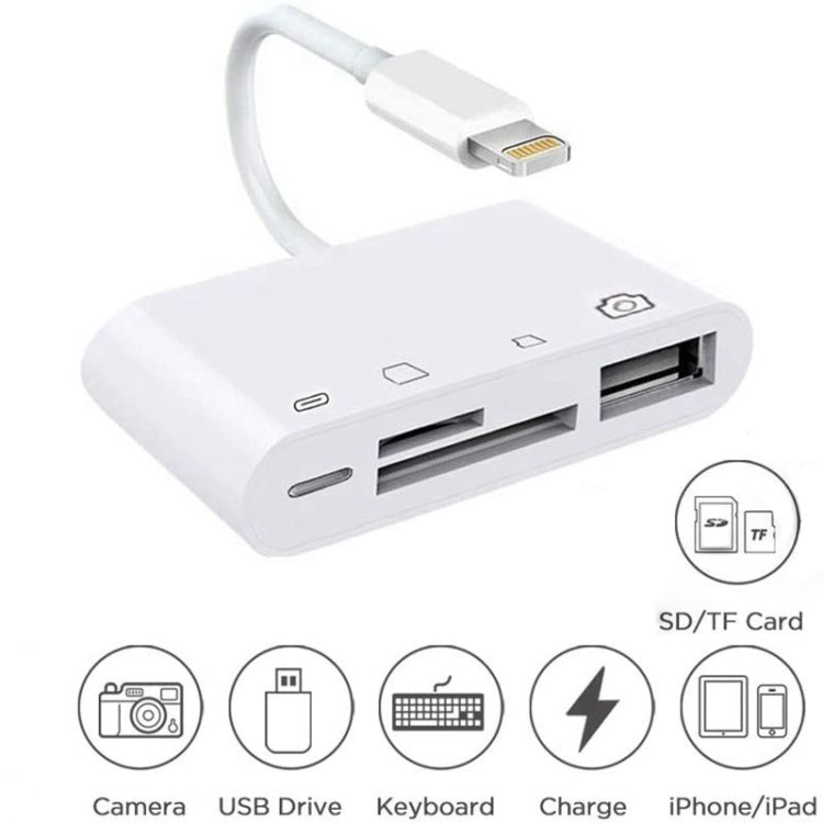 ZS-S1827 อะแดปเตอร์อ่านการ์ด 4 in 1 SD Card + TF Card + 8 Pin ชาร์จ + USB เป็น 8 Pin สำหรับกล้อง รองรับระบบ iOS ทุกเวอร์ชัน