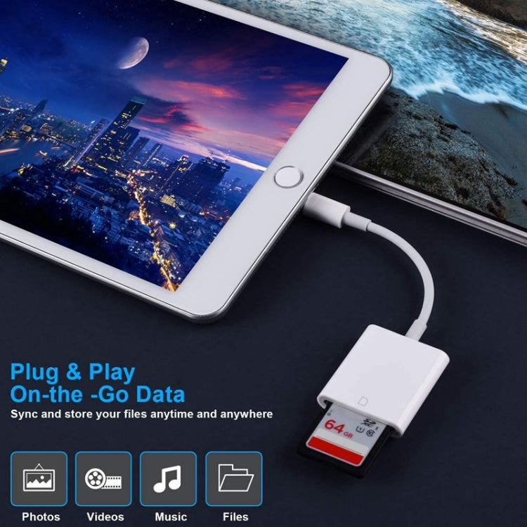 ZS-KL21810 อะแดปเตอร์อ่านการ์ดกล้อง 8 พินเป็น SD รองรับระบบ iOS ทุกเวอร์ชัน พร้อมช่องใส่การ์ด SD