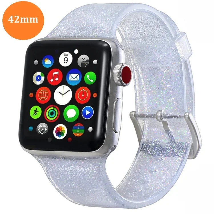 สำหรับ Apple Watch Series 5 & 4 ขนาด 44 มม. / 3 & 2 & 1 ขนาด 42 มม. สายซิลิโคนกลิตเตอร์