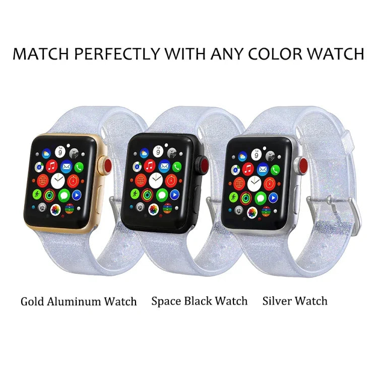 สำหรับ Apple Watch Series 5 & 4 ขนาด 44 มม. / 3 & 2 & 1 ขนาด 42 มม. สายซิลิโคนกลิตเตอร์