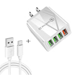 ชุดสายข้อมูล 2 in 1 USB ถึง USB-C / Type-C + ที่ชาร์จเร็ว 30W QC 3.0 4 พอร์ต USB สำหรับโทรศัพท์มือถือ แท็บเล็ต PC แบบอเนกประสงค์ ปลั๊ก US, ชุด USB-C / Type-C ปลั๊ก US