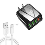 ชุดสายข้อมูล 2 in 1 USB ถึง USB-C / Type-C + ที่ชาร์จเร็ว 30W QC 3.0 4 พอร์ต USB สำหรับโทรศัพท์มือถือ แท็บเล็ต PC แบบอเนกประสงค์ ปลั๊ก US, ชุด USB-C / Type-C ปลั๊ก US