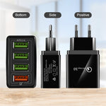 สายข้อมูล 2 in 1 USB เป็น USB-C / Type-C + ชุดชาร์จเร็ว 30W QC 3.0 พร้อมพอร์ต USB 4 ช่อง สำหรับโทรศัพท์มือถือ แท็บเล็ต และพีซี ชาร์จเร็วอเนกประสงค์ ชุดชาร์จเดินทาง พร้อมปลั๊ก EU, ชุด USB-C / Type-C พร้อมปลั๊ก EU