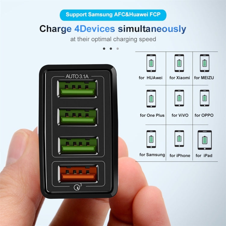 2 in 1 1m USB to Micro USB Data Cable + 30W QC 3.0 4 USB Interfaces Mobile Phone Tablet PC Universal Quick Charger Travel Charger Set, EU Plug, Micro USB Set EU Plug