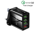 สายข้อมูล 2 in 1 1 เมตร USB เป็น Micro USB + ชุดชาร์จเร็ว 30W QC 3.0 พร้อมพอร์ต USB 4 ช่อง สำหรับโทรศัพท์มือถือ แท็บเล็ต และพีซี ชาร์จเร็วอเนกประสงค์ ชุดชาร์จเดินทาง พร้อมปลั๊ก UK, ชุด Micro USB พร้อมปลั๊ก UK