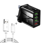 สายข้อมูล 2 in 1 1 เมตร USB เป็น Micro USB + ชุดชาร์จเร็ว 30W QC 3.0 พร้อมพอร์ต USB 4 ช่อง สำหรับโทรศัพท์มือถือ แท็บเล็ต และพีซี ชาร์จเร็วอเนกประสงค์ ชุดชาร์จเดินทาง พร้อมปลั๊ก UK, ชุด Micro USB พร้อมปลั๊ก UK
