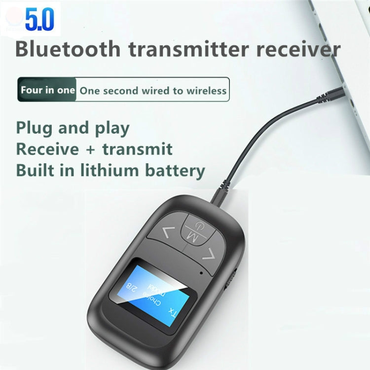 T14 อะแดปเตอร์บลูทูธ 2 in 1 สำหรับรถยนต์ รับสายโทรศัพท์แบบแฮนด์ฟรี พร้อมจอแสดงผลดิจิทัล LCD, T14