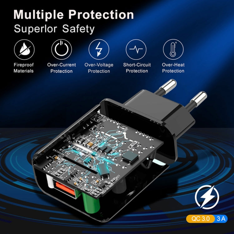 Mini QC3.0 USB 18W Mobile Phone Tablet Universal Fast Charger, EU Plug, EU Plug