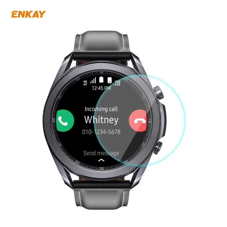 ฟิล์มกระจกนิรภัยขอบโค้ง 0.2 มม. 9H 2.15D ENKAY Hat-Prince สำหรับ Samsung Galaxy Watch 3 45 มม., สำหรับ Samsung Galaxy Watch 3 41 มม.