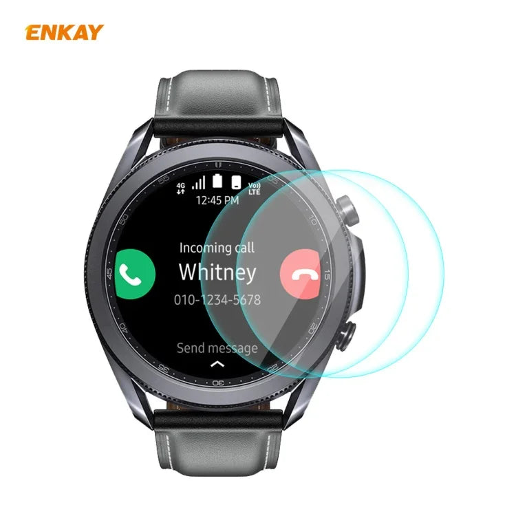 ฟิล์มกระจกนิรภัยขอบโค้ง 0.2 มม. 9H 2.15D ENKAY Hat-Prince 2 ชิ้น สำหรับ Samsung Galaxy Watch 3 45 มม., สำหรับ Samsung Galaxy Watch 3 41 มม.