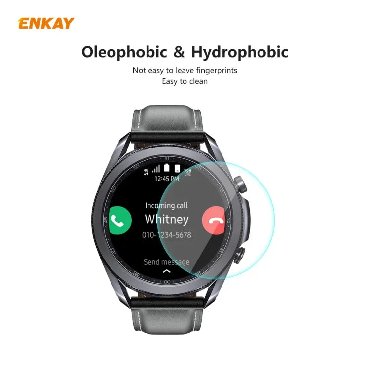 ฟิล์มกระจกนิรภัยขอบโค้ง 0.2 มม. 9H 2.15D ENKAY Hat-Prince 2 ชิ้น สำหรับ Samsung Galaxy Watch 3 45 มม., สำหรับ Samsung Galaxy Watch 3 41 มม.