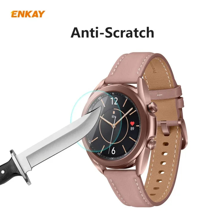 ฟิล์มกระจกนิรภัยขอบโค้ง 0.2 มม. 9H 2.15D ENKAY Hat-Prince 2 ชิ้น สำหรับ Samsung Galaxy Watch 3 45 มม., สำหรับ Samsung Galaxy Watch 3 41 มม.