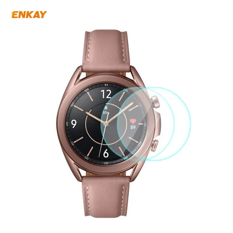 ฟิล์มกระจกนิรภัยขอบโค้ง 0.2 มม. 9H 2.15D ENKAY Hat-Prince 2 ชิ้น สำหรับ Samsung Galaxy Watch 3 45 มม., สำหรับ Samsung Galaxy Watch 3 41 มม.