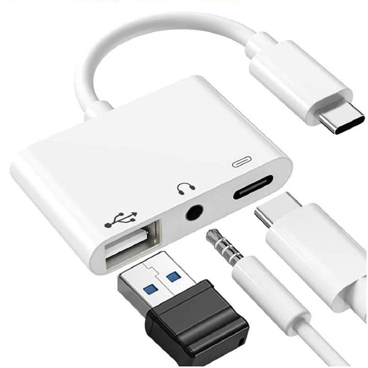อะแดปเตอร์ USB-C OTG 3 in 1 พร้อมแจ็คหูฟัง 3.5 มม. ใช้ได้กับ iPad Pro และโทรศัพท์ที่มีแจ็ค Type-C, 3 in 1
