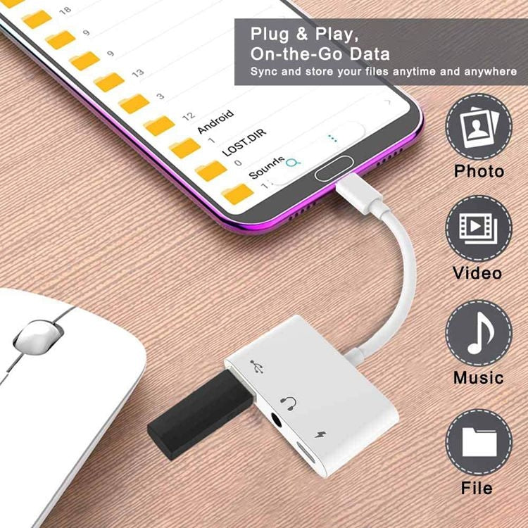 อะแดปเตอร์ USB-C OTG 3 in 1 พร้อมแจ็คหูฟัง 3.5 มม. ใช้ได้กับ iPad Pro และโทรศัพท์ที่มีแจ็ค Type-C, 3 in 1
