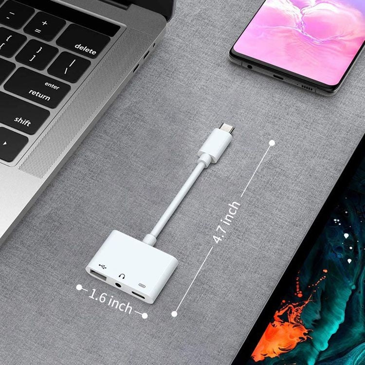 อะแดปเตอร์ USB-C OTG 3 in 1 พร้อมแจ็คหูฟัง 3.5 มม. ใช้ได้กับ iPad Pro และโทรศัพท์ที่มีแจ็ค Type-C, 3 in 1
