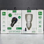 Qc3.0 Dual USB Car Charger + 8 Pin Fast Charging Line Car Charging Kit, 8 Pin (Black), 8 Pin (White)