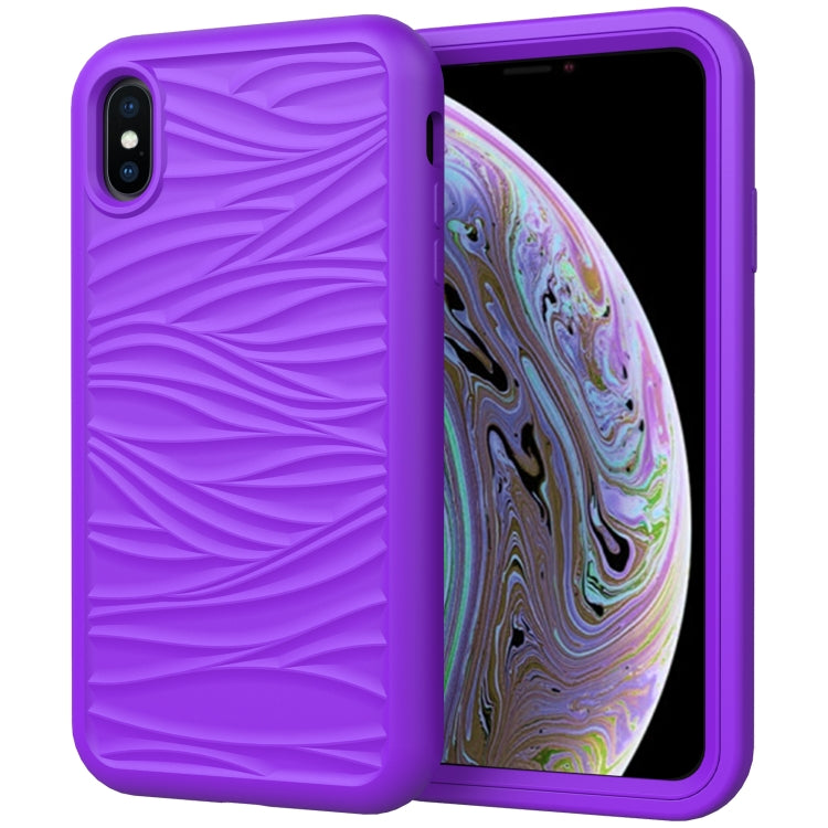 For iPhone XR Wave Pattern 3 in 1 Silicone+PC Shockproof Protective Case