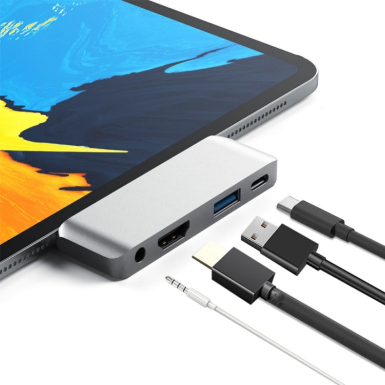 อะแดปเตอร์ HUB 4 in 1 Type-C / USB-C เป็น HDMI + AUX + USB + PD Type-C / USB-C, ด็อก HD อเนกประสงค์