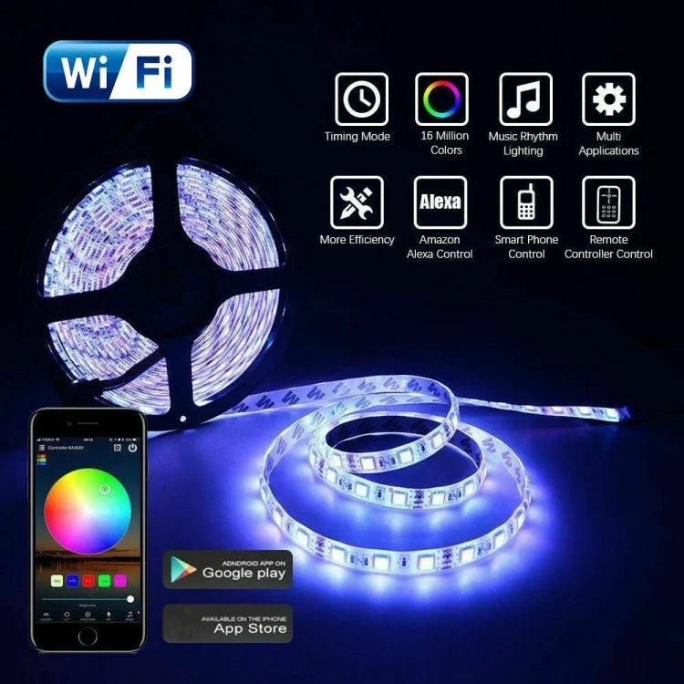 ชุดไฟเส้น LED RGB 5050 ยาว 5 เมตร พร้อมชุดอุปกรณ์สมาร์ทโฮม WIFI (ไม่กันน้ำ)