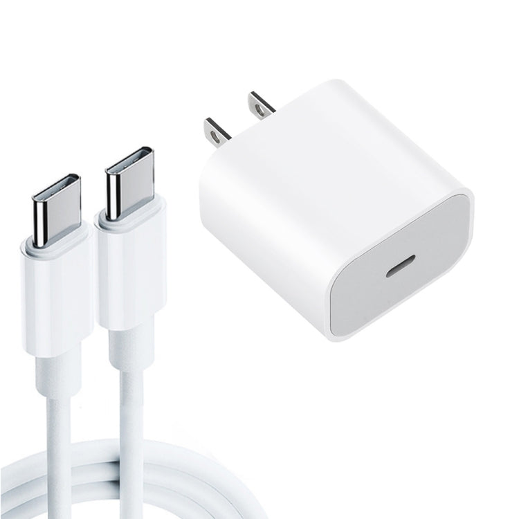 ชุดชาร์จเดินทาง 2-in-1 PD 20W พอร์ต USB-C / Type-C เดี่ยว + สายชาร์จเร็ว 3A PD 3.0 USB-C / Type-C ถึง USB-C / Type-C ยาว 1 เมตร ปลั๊ก US 20W 1m
