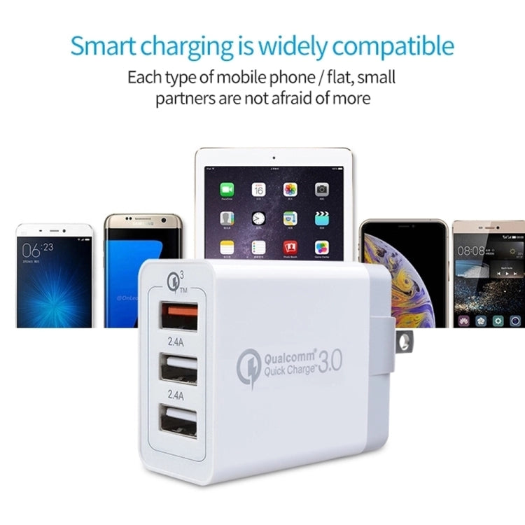 ที่ชาร์จเร็วสากล SDC-30W 30W QC 3.0 USB + 2.4A พอร์ต USB 2.0 คู่ สำหรับโทรศัพท์มือถือ แท็บเล็ต และพีซี พร้อมปลั๊ก US