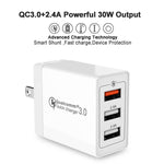 ชุดสายข้อมูล USB 2 in 1 เป็น 8 Pin + ที่ชาร์จเร็ว 30W QC 3.0 USB + ช่อง USB 2.0 คู่ 2.4A สำหรับโทรศัพท์มือถือ แท็บเล็ตพีซี, ปลั๊กสหรัฐอเมริกา พร้อมสาย 8 Pin
