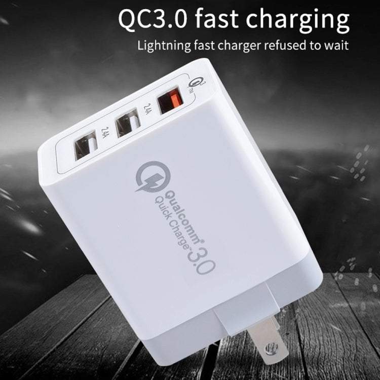 ชุดสายข้อมูล USB 2 in 1 เป็น 8 Pin + ที่ชาร์จเร็ว 30W QC 3.0 USB + ช่อง USB 2.0 คู่ 2.4A สำหรับโทรศัพท์มือถือ แท็บเล็ตพีซี, ปลั๊กสหรัฐอเมริกา พร้อมสาย 8 Pin