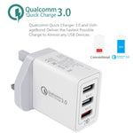 SDC-30W 2 in 1 USB to 8 Pin Data Cable + 30W QC 3.0 USB + 2.4A Dual USB 2.0 Ports Mobile Phone Tablet PC Universal Quick Charger Travel Charger Set,  UK Plug, with 8 Pin Cable, UK Plug