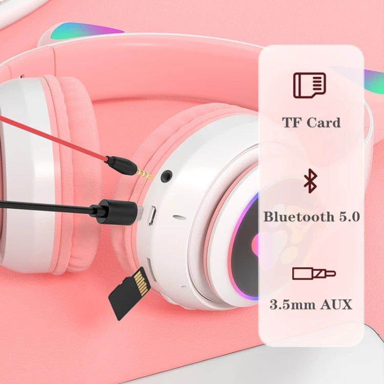 TN-28 หูฟังบลูทูธ 5.0 ขนาด 3.5 มม. เชื่อมต่อคู่ หูฟังสเตอริโอหูแมว RGB เบส ตัดเสียงรบกวน รองรับการ์ด TF พร้อมไมโครโฟน