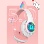 TN-28 หูฟังบลูทูธ 5.0 ขนาด 3.5 มม. เชื่อมต่อคู่ หูฟังสเตอริโอหูแมว RGB เบส ตัดเสียงรบกวน รองรับการ์ด TF พร้อมไมโครโฟน