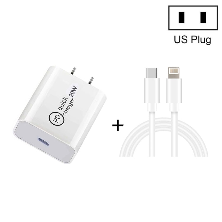 SDC-20W ชาร์จเร็ว 2 in 1 PD 20W USB-C / Type-C สำหรับเดินทาง + สายชาร์จข้อมูล 3A PD3.0 USB-C / Type-C เป็น 8 Pin ชาร์จเร็ว ความยาวสาย: 1m, ปลั๊ก US, ปลั๊ก EU, ปลั๊ก UK