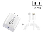 SDC-20W ชาร์จเร็ว 2 in 1 PD 20W USB-C / Type-C สำหรับเดินทาง + สายชาร์จข้อมูล 3A PD3.0 USB-C / Type-C เป็น 8 Pin ชาร์จเร็ว ความยาวสาย: 1m, ปลั๊ก US, ปลั๊ก EU, ปลั๊ก UK