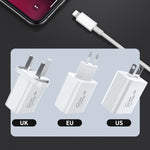 SDC-20W ชาร์จเร็ว 2 in 1 PD 20W USB-C / Type-C สำหรับเดินทาง + สายชาร์จข้อมูล 3A PD3.0 USB-C / Type-C เป็น 8 Pin ชาร์จเร็ว ความยาวสาย: 1m, ปลั๊ก US, ปลั๊ก EU, ปลั๊ก UK