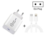 SDC-20W ชาร์จเร็ว 2 in 1 PD 20W USB-C / Type-C สำหรับเดินทาง + สายชาร์จข้อมูล 3A PD3.0 USB-C / Type-C เป็น 8 Pin ชาร์จเร็ว ความยาวสาย: 1m, ปลั๊ก US, ปลั๊ก EU, ปลั๊ก UK